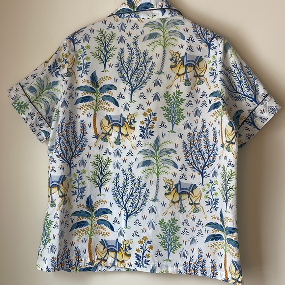 Printfresh Cotton Poplin Short Sleeve Notch Collar Pajama Top courtyard camel M - Picture 6 of 7